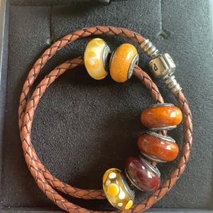 Pandora Bracelet and Charms | Leather & Wood